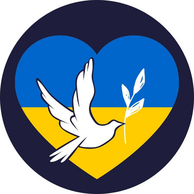 Ein Herz in den Farben der ukrainischen Flagge mit Friedenstaube