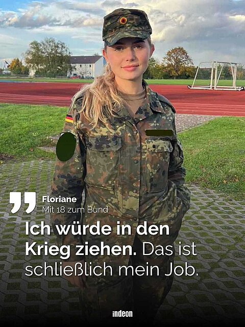 Floriane: eine blonde Frau in Bundeswehruniform.