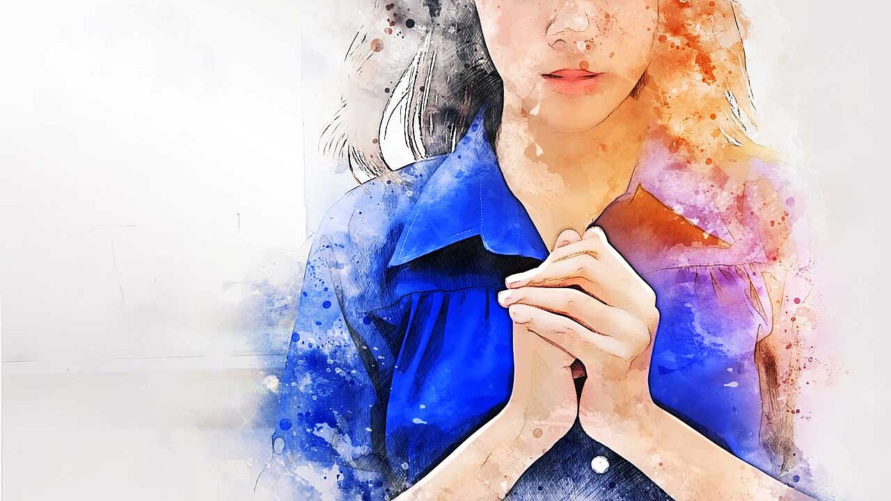 Eine betende Frau, verfremdet durch Aquarellmalerei