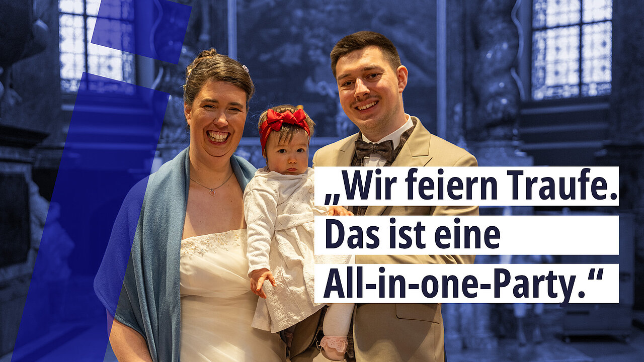 Cirstin, Robert und Carlotta vor dem Altar