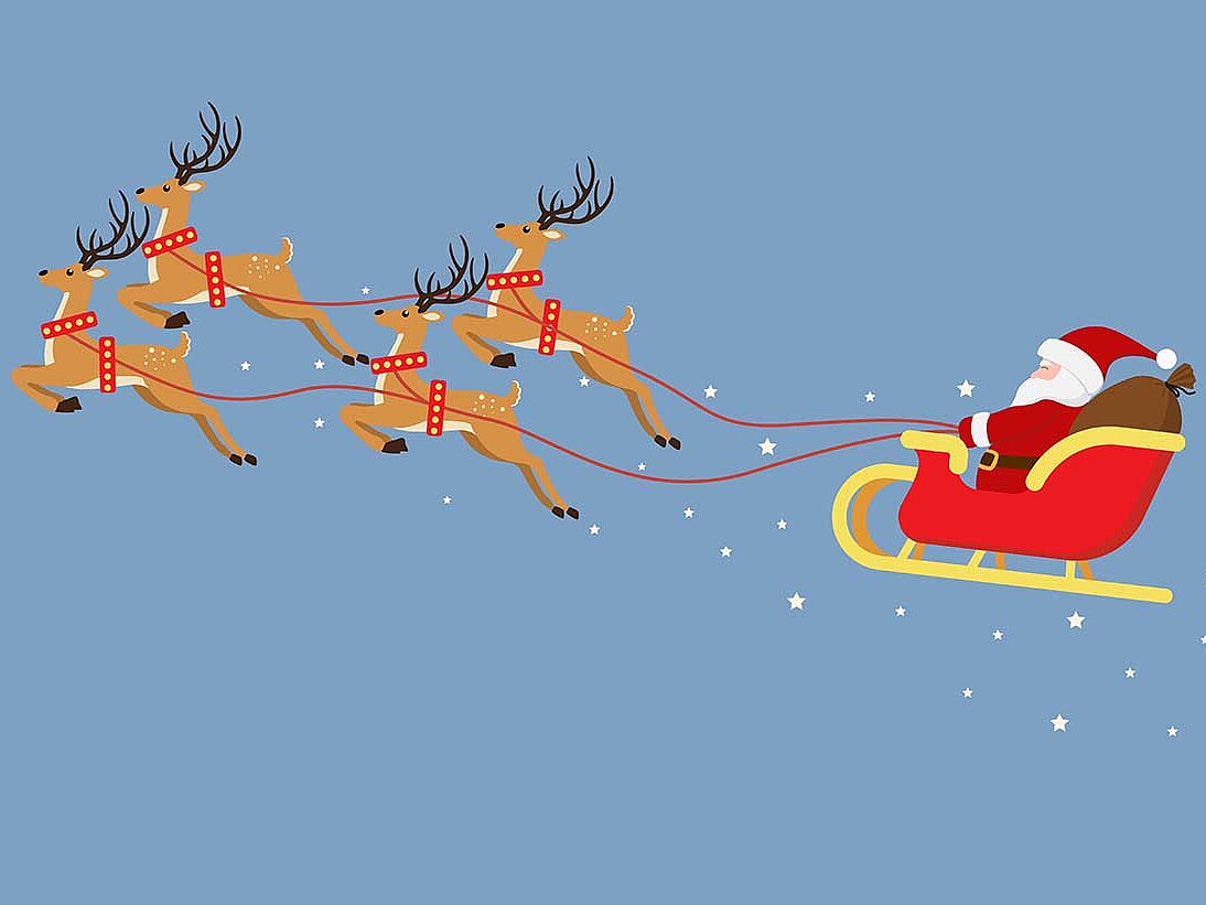 Rentiere ziehen den Weihnachtsschlitten