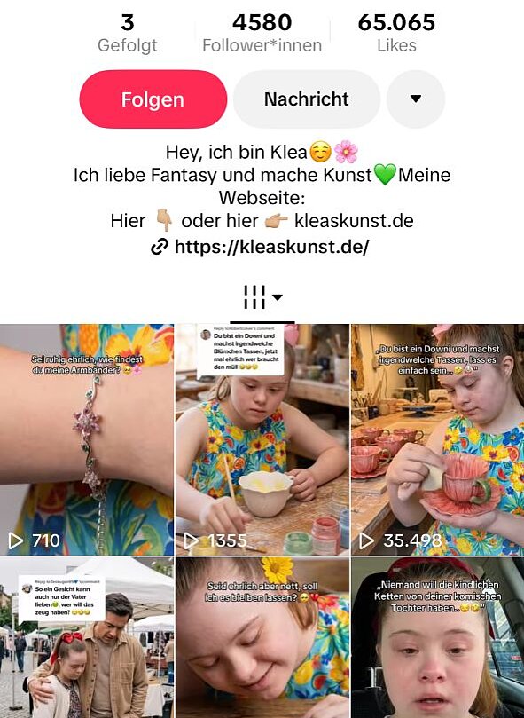 Der Account eines KI generierten Mädchens mit Downsyndrom