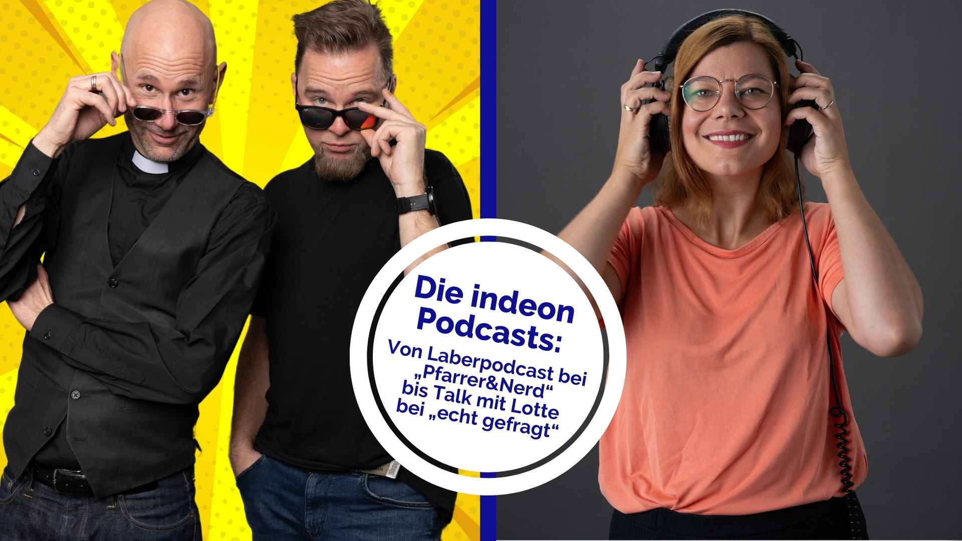 Collage mit Fotos von den Hosts: Links im Bild Pfarrer&Nerd, rechts davon Lotte