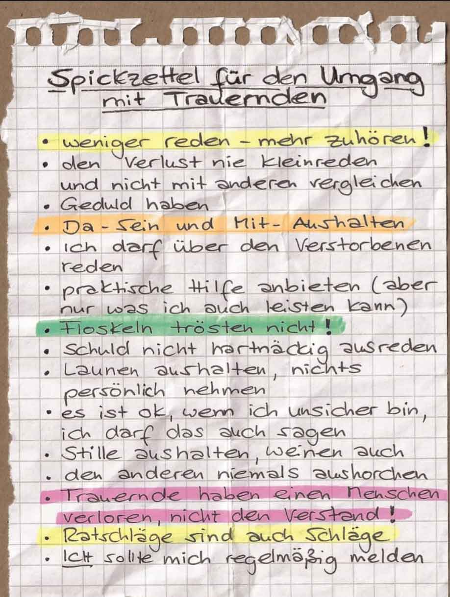 Spickzettel für Trauernde