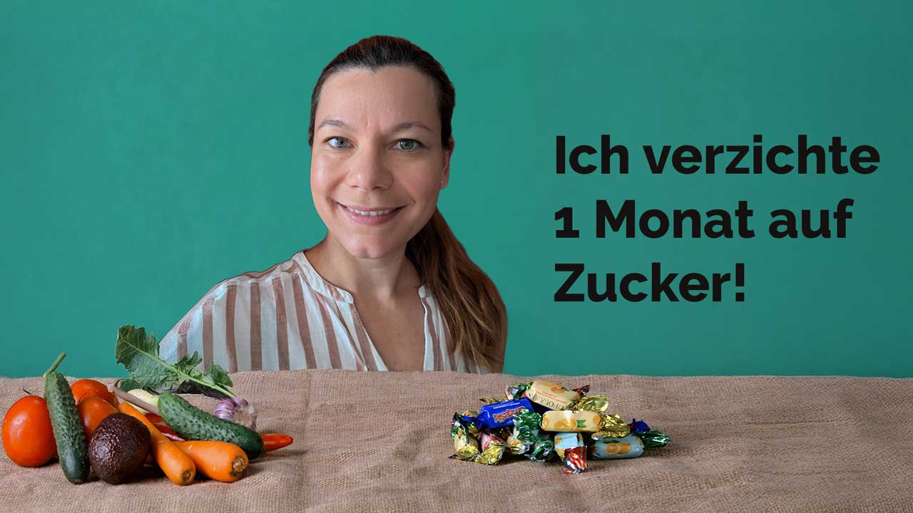 Lotte blickt in die Kamera. Dazu der Text: Ich verzichte 1 Monat auf Zucker