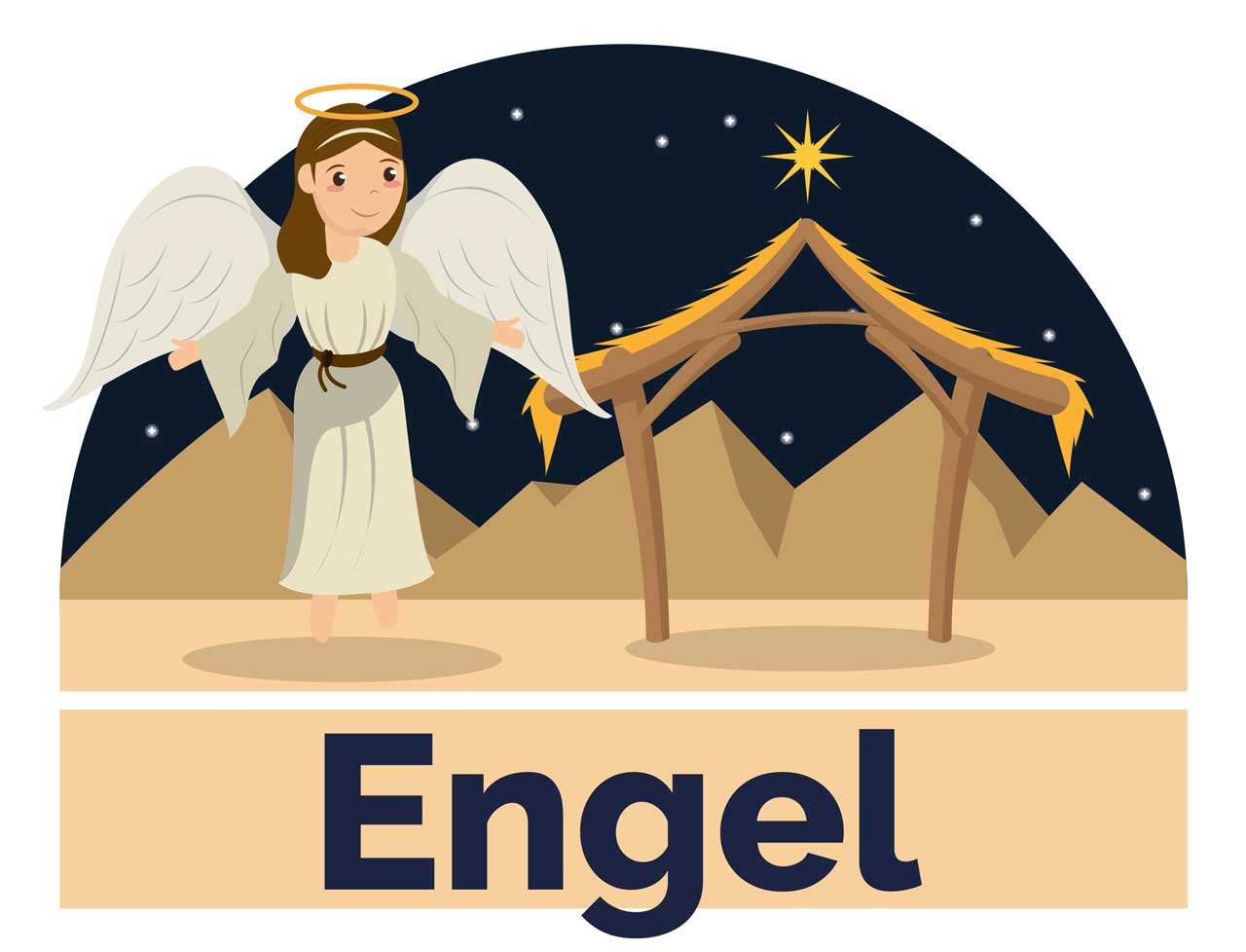 Comicstyle: Eine stilisierte Krippe und ein Engel