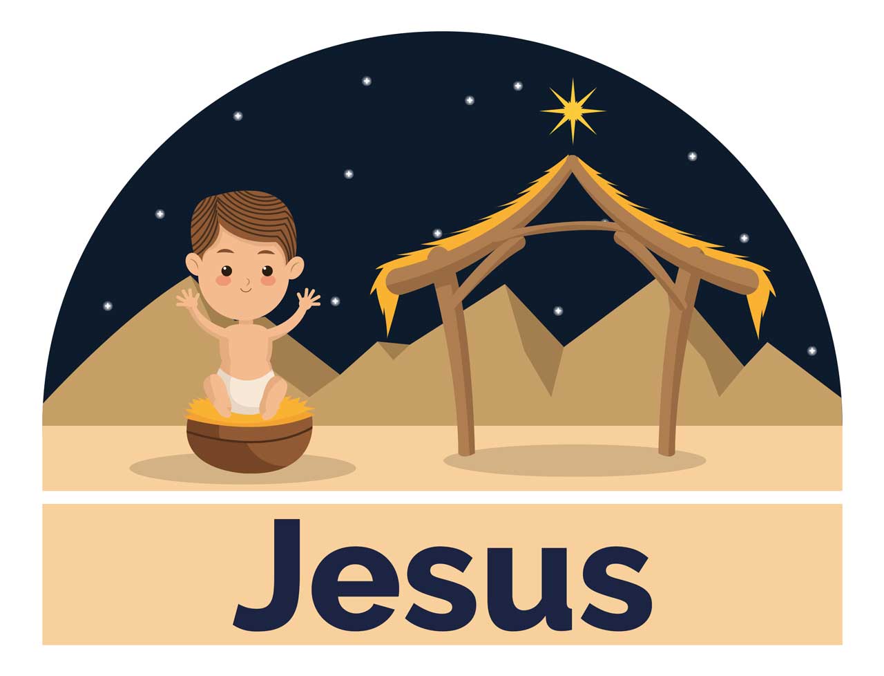 Comicstyle: Eine stilisierte Krippe und ein Jesuskind