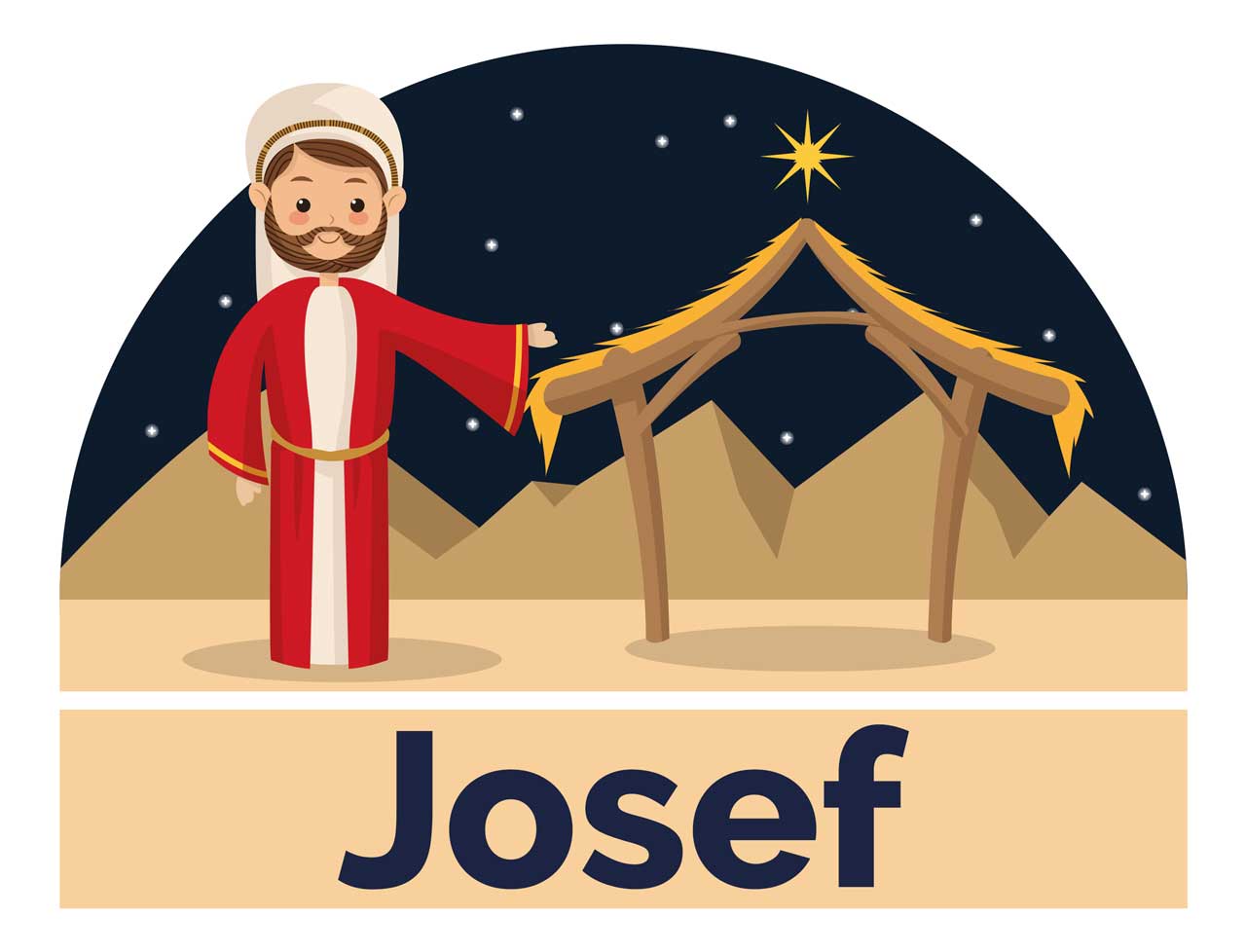 Comicstyle: Eine stilisierte Krippe und Josef