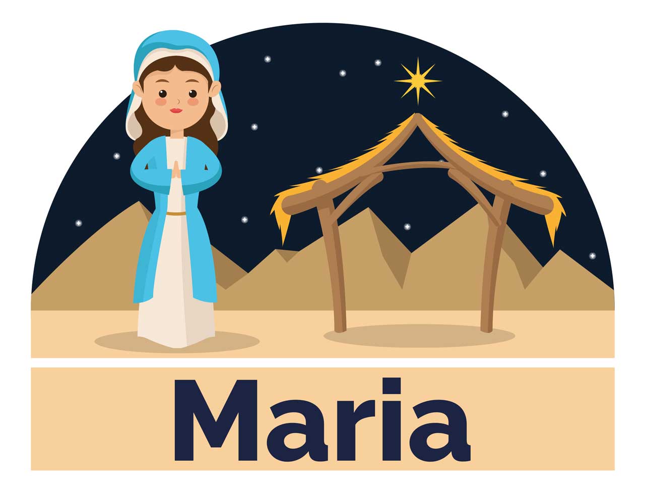 Comicstyle: Eine stilisierte Krippe und Maria